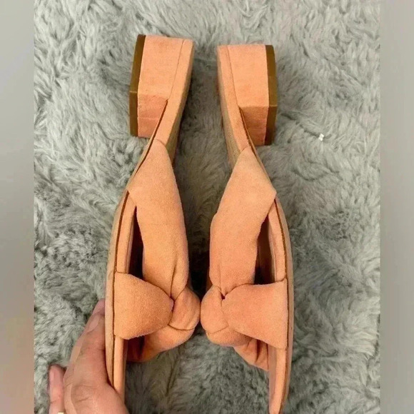Loeffler Randall Size 7 Elsie Knotted Slide Sandal Blush Pink Suede Block Heel - Picture 13 of 13